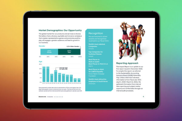 CSR impact report with graphs and illustrations