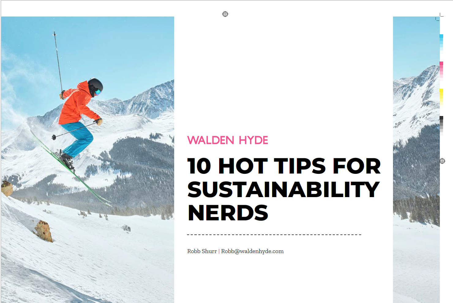 Skier on blue and white with title 10 hot tips for sustainability nerds