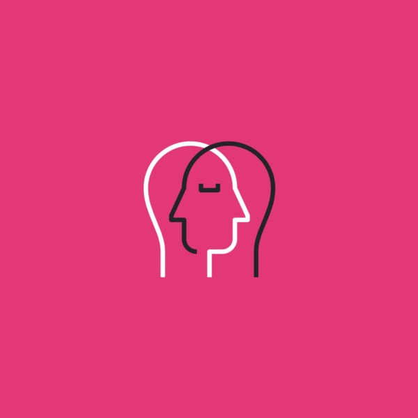 Two faces on pink background