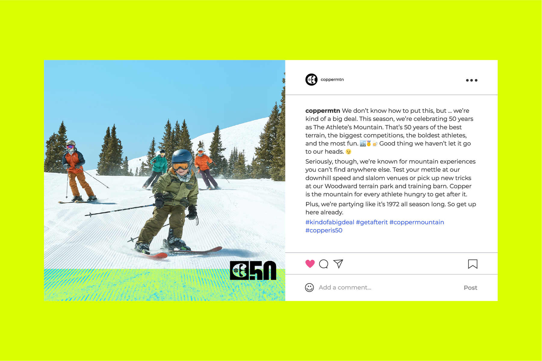 copywriting copper instagram on green background